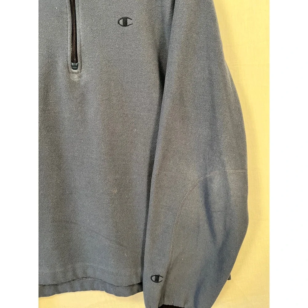 Champion Mens Quarter Zip Fleece Pullover Slate Blue Mock Neck Size L 3492